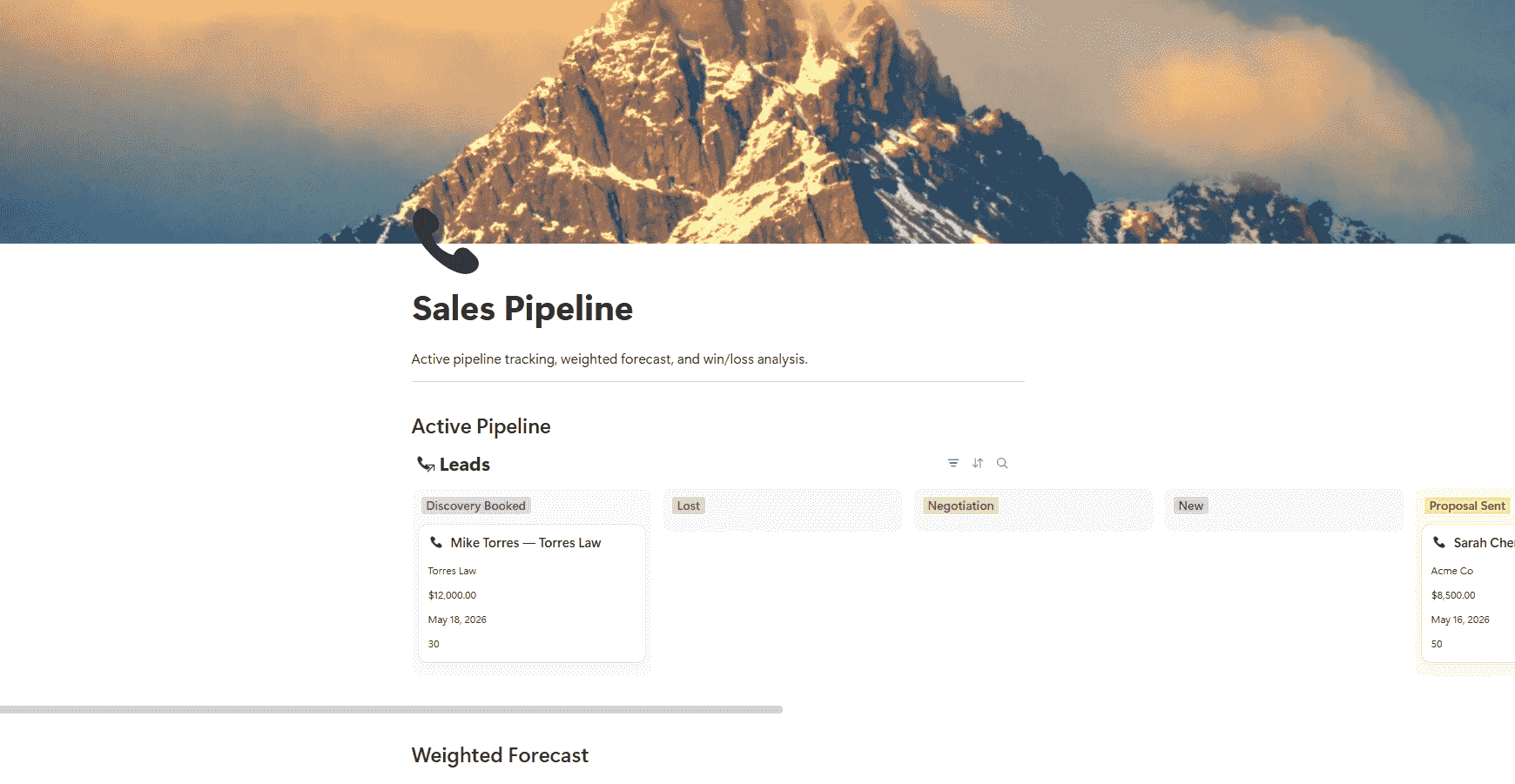 Sales pipeline Kanban board